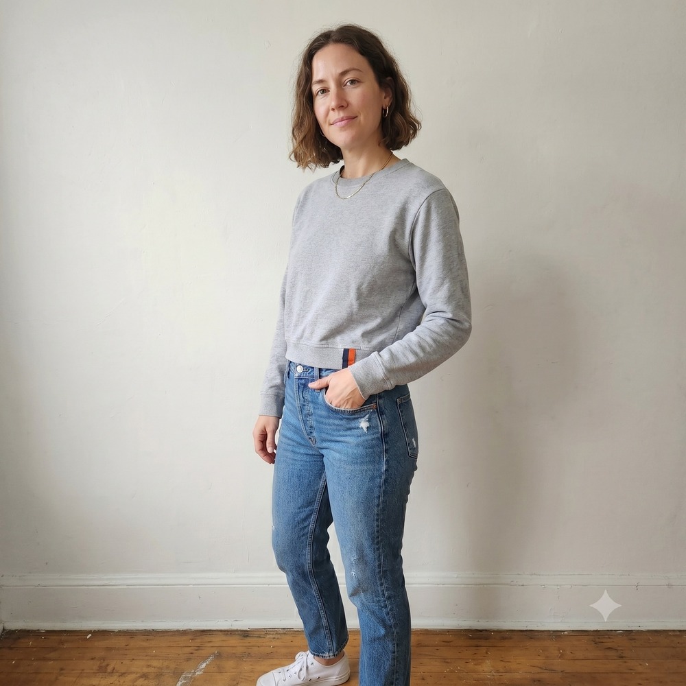 Kule Womens Sweatshirt XS Gray Cropped Crew Neck Cotton Preppy Sporty Minimalist